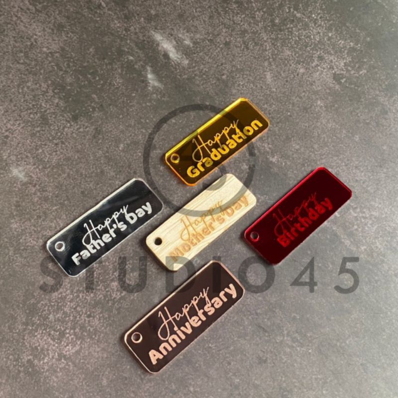 Hangtag Happy Birthday, Happy Anniversary, Graduation, Mothers Day, Fathers Day Kayu / Gantungan Kad