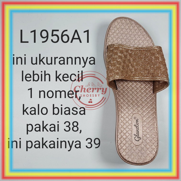 L1956A1 Sandal Selop Wedges Wanita Gliter Glanzton Sendal Slop Cewek Glitter Motif Kotak Glanzton