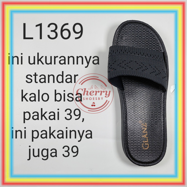 L1369 Sandal Selop Karet Wanita Glanzton Sendal Slop Cewek Turki Tali Jelly Motif Rajut Import