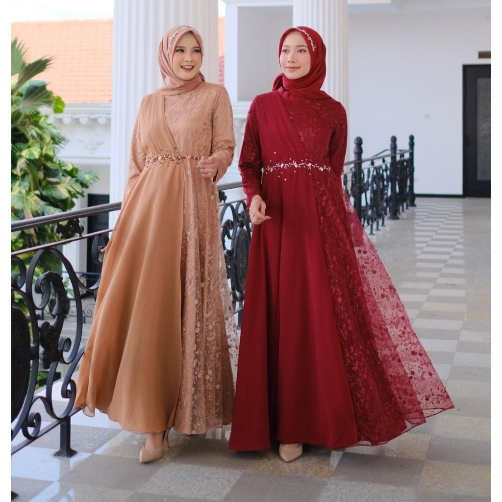 gaun pesta muslimah - gaun kondangan lamaran lebaran - gamis brukat - asmiranda dress