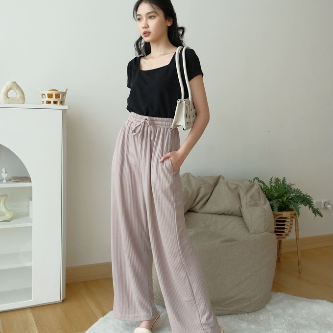 Hyori Knit Pants - Rib Pants - Celana Panjang Rajut Wanita - Celana Anti Kusut  - Celana Korea Wanita - Celana Casual - Petite Friendly