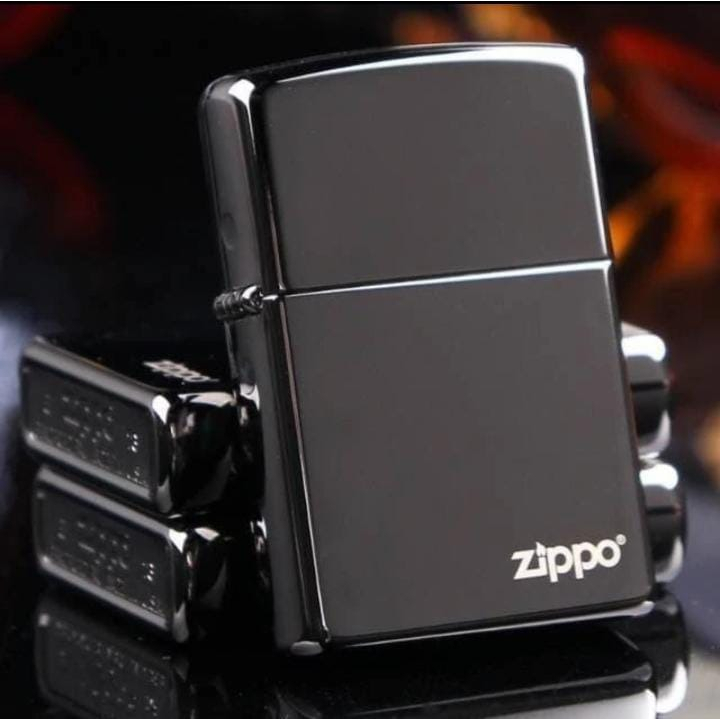 (FREE BOX) Korek Api Zippo Black Ice Logo Polos Original Made In USA / Korek Api Unik / Korek Api Mu