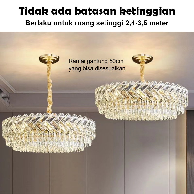 ❣️Garansi&amp;3Warna❣️Lampu Gantung Kemewahan Penuh Nyata Kristal K9 Chandelier 3 Warna LED Minimalis Modern Untuk Ruang Tamu / Kamar Tidur / Makan/Hotel Lampu Hias(termasuk bohlam)