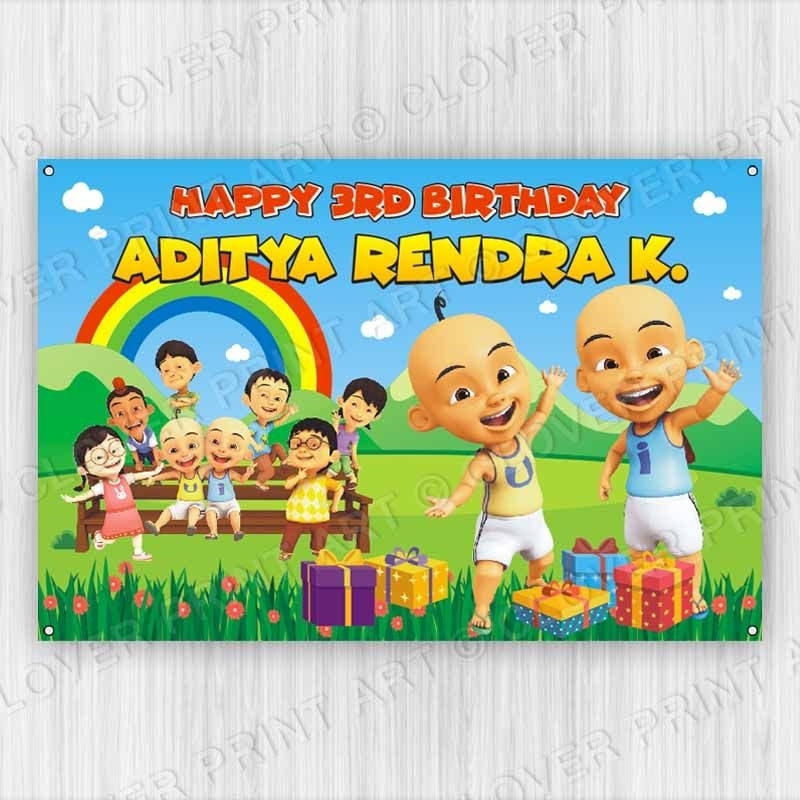 Backdrop Ulang Tahun Upin dan Ipin Birthday Banner