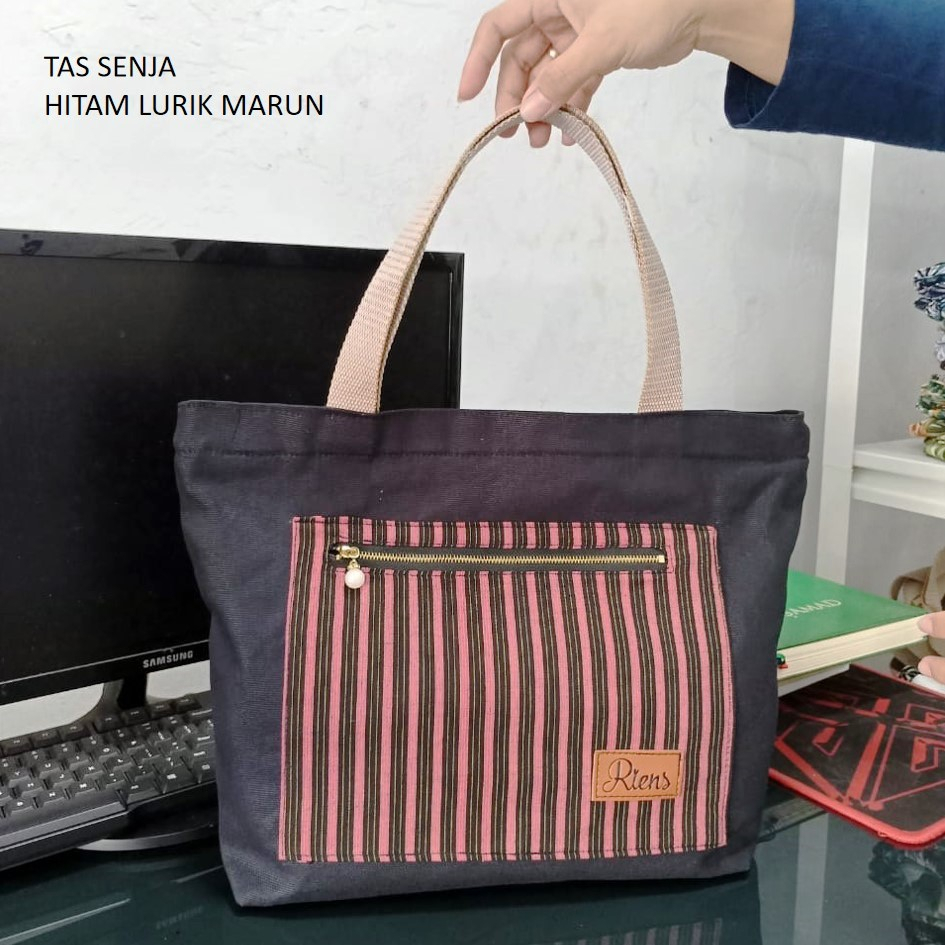 TAS KANVAS SENJA. TAS KANVAS EKSKLUSIF. TAS KANVAS PREMIUM KOMBINASI LURIK BY RIENS COLLECTIONS