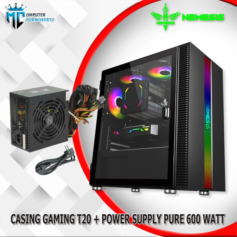 CASING CASE GAMING PC KOMPUTER CPU DAN POWER SUPPLY PSU PURE 600 WATT