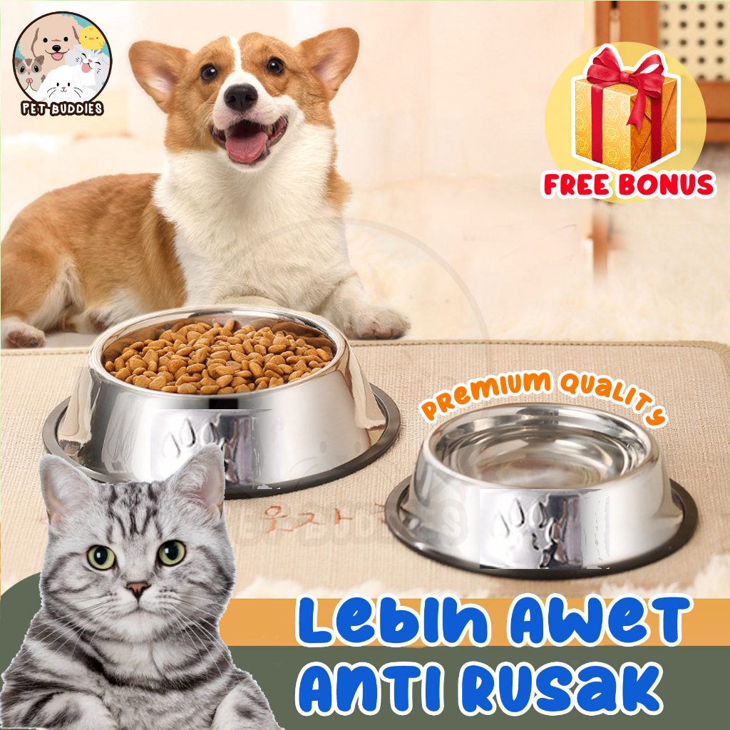 Mangkuk Stainless Pet Bowl Mangkok Makan Kucing/Anjing Anti Slip Premium