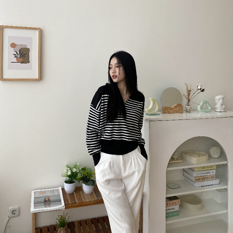 Gwenny Sweater - Casual Top - Sweater Stripes - Korean Style