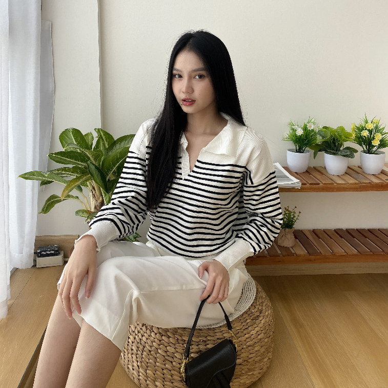 Gwenny Sweater - Casual Top - Sweater Stripes - Korean Style