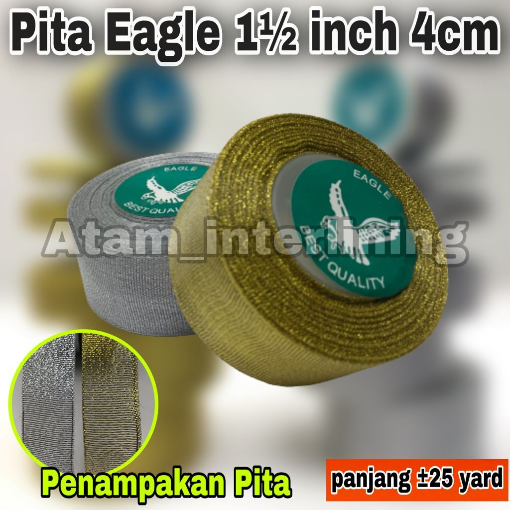 

Pita Gliter 1½ inch atau 4cm EAGLE gold silver emas perak berbagai ukuran roll | Pita Lebar metalik KADO PARCEL HAMPERS 4cm 1.5 inch inc in