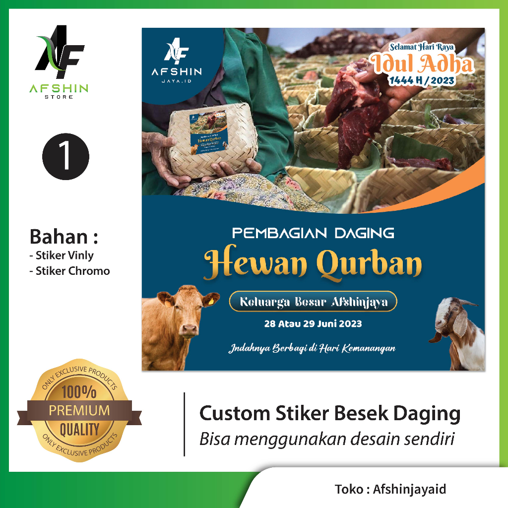 

RK Custom Stiker Label Tempat kotak Pembagian Daging Hewan Qurban Besek