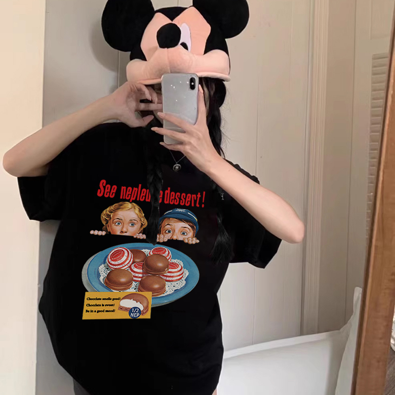 Print T-shirt Kaos Lengan Pendek Cartoon Boy Girl Dessert Oversize Atasan Wanita Korean Style