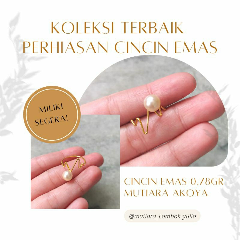 Cincin Emas dan Mutiara Asli Mutiara Akoya Bersertifikat