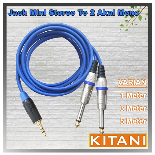 Kabel Spliter Aux Trs Jack Mini Stereo 3.5mm GEISLER to 2 Dual Akai Mono 6.5mm 2-1 Cable KITANI Twin Blue 1-5meter