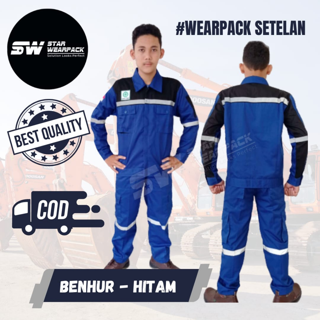 Star Wearpack -  Seragam Proyek Baju - &amp; Celana Warna Benhur Kombinasi Hitam