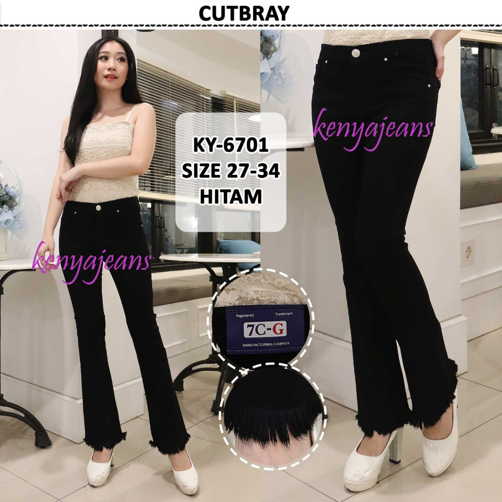 7C-G CELANA JEANS PREMIUM HIGHWAIST CUTBRAY HITAM /HIGHWAIST BOOTCUT /STREACHT /27 - 34