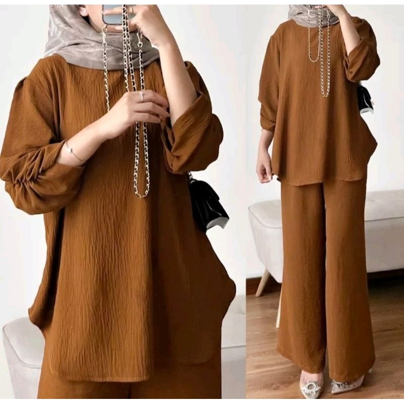 SETELAN POLOS CRINGLE PREMIUM WANITA | SETELAN BAJU CRINGLE POLOS WANITA BANGKOK