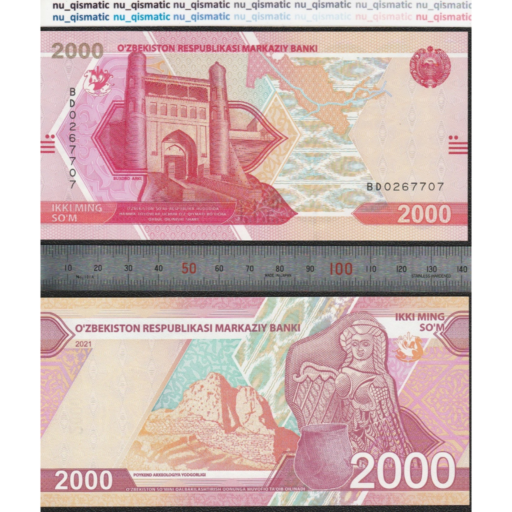 Uang Uzbekistan 2000 Som tahun 2021, UNC Baru Super Gress P# W87, ud