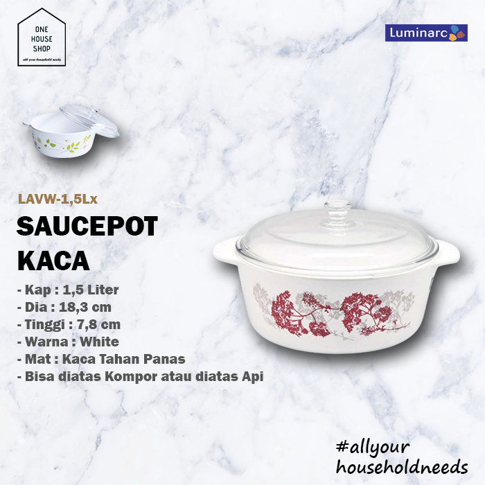 Panci Masak Pot Kaca Luminarc Vitro Casserole Amber Tutup 1,5 Liter