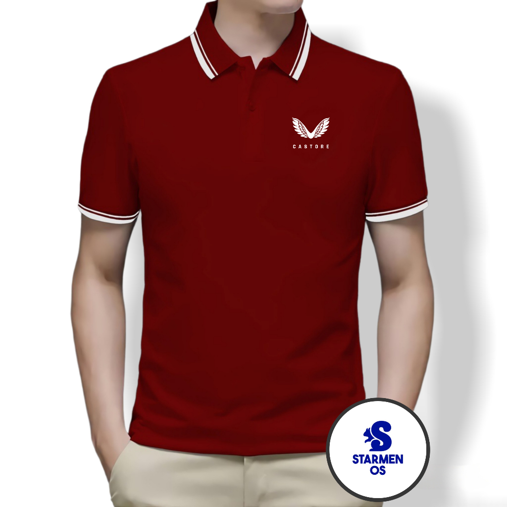 Kaos Polo Shirt Pria Kerah List Putih CASTORE