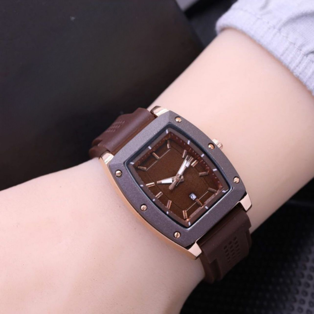 (SS) JAM TANGAN WANITA FASHION TALI RUBBER BODY OVAL BALOK TANGGAL AKTIF BL-7766