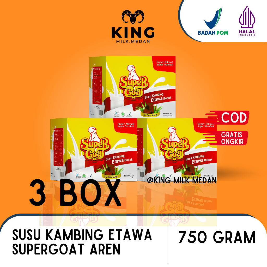 

3 box Super goat - Susu kambing Bubuk Etawa Gula Aren Atasi Nyeri Sendi Sakit Lutut dan Diabetes seperti produk Etawalin Etawaku Platinum Sr12 Gomars Provit Hni Herba Wight Supergoat Medan di