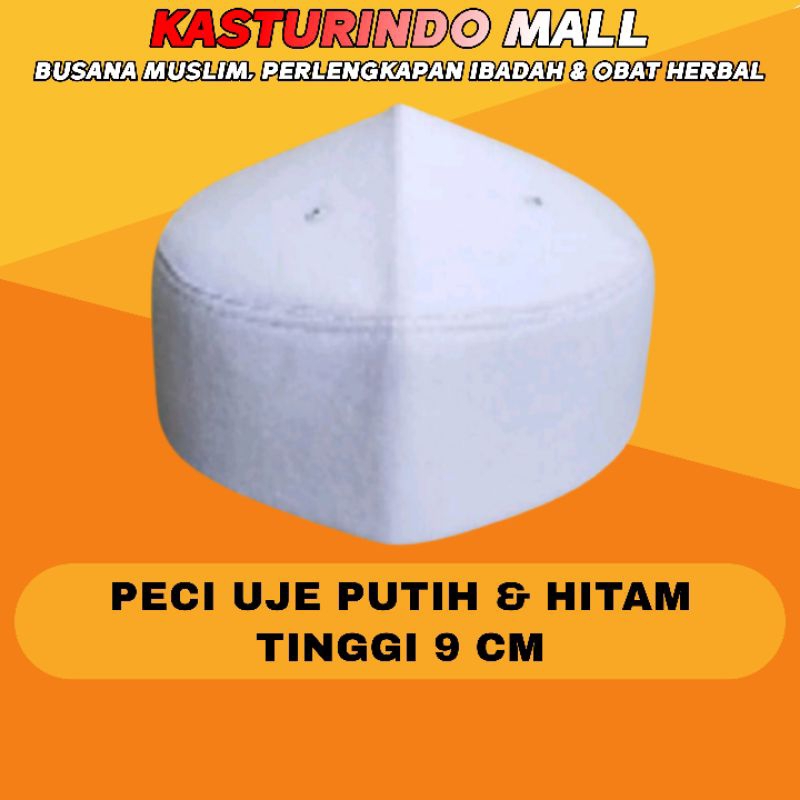 Peci Uje Ustadz Jefri Al Bukhori Songkok Kopiah Kerucut Hitam Putih