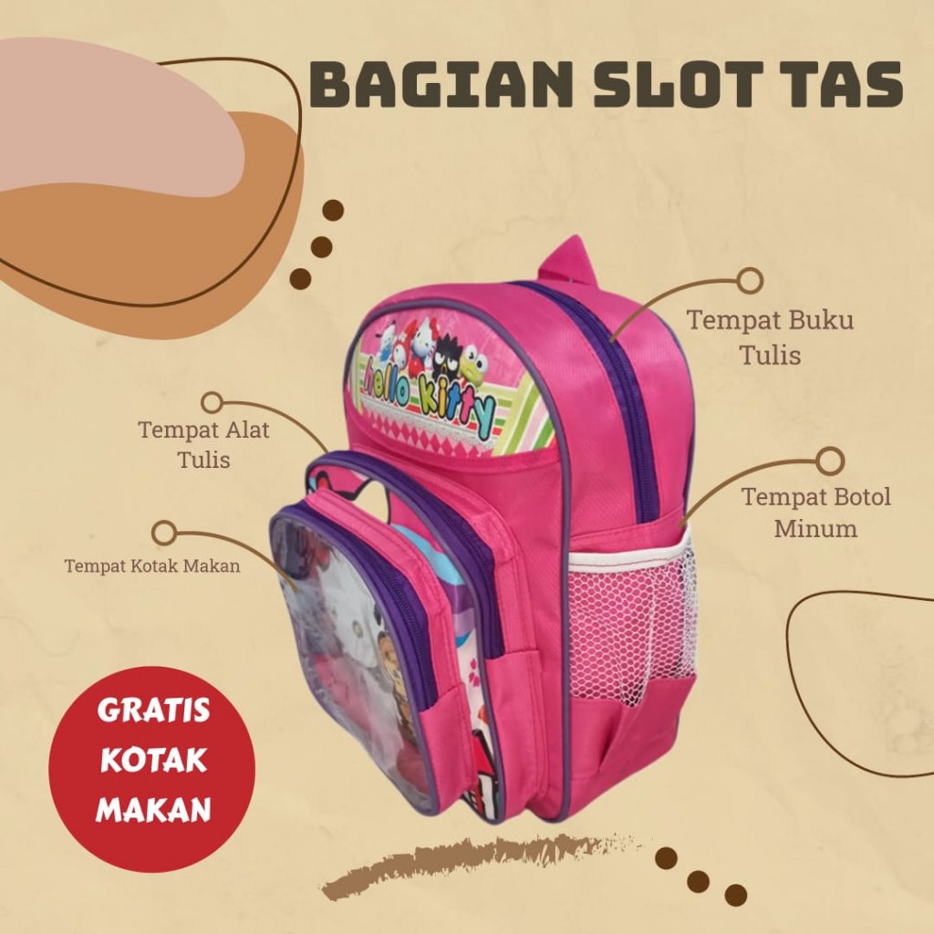 Charyatink - Tas Ransel Anak Sekolah Pria Wanita Untuk TK PAUD Motif Gambar Kartun Free Tepak Makan