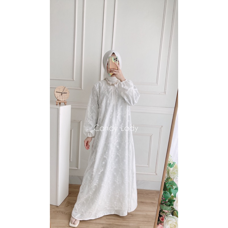 Salwa Raya Maxi / Gamis Putih Bordir Premium