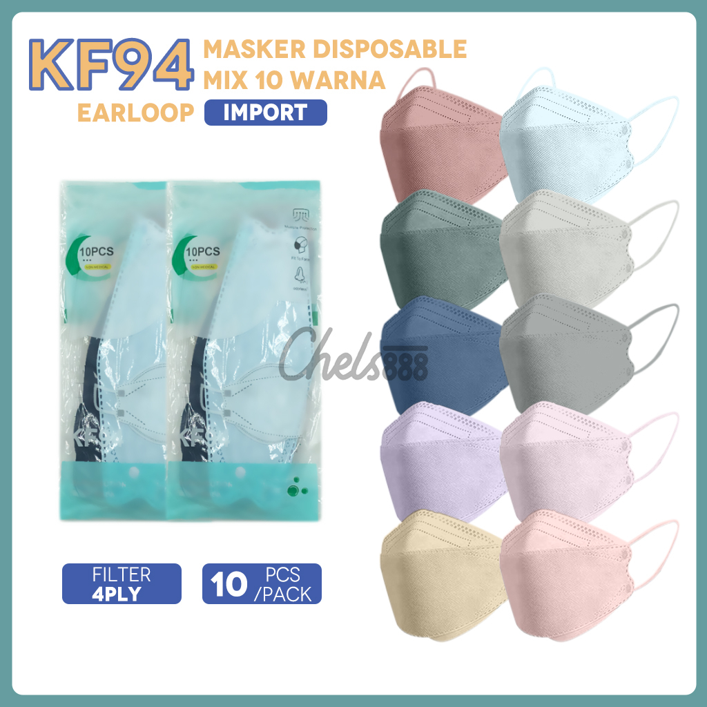 Masker Kf94 Earloop mix 10 warna 10pcs