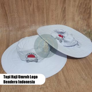 Topi HAJI &amp; UMRAH Sablon Haji Umrah Indonesia Topi Haji Muslimah Topi Putih Perlengkapan Haji dan Umroh.