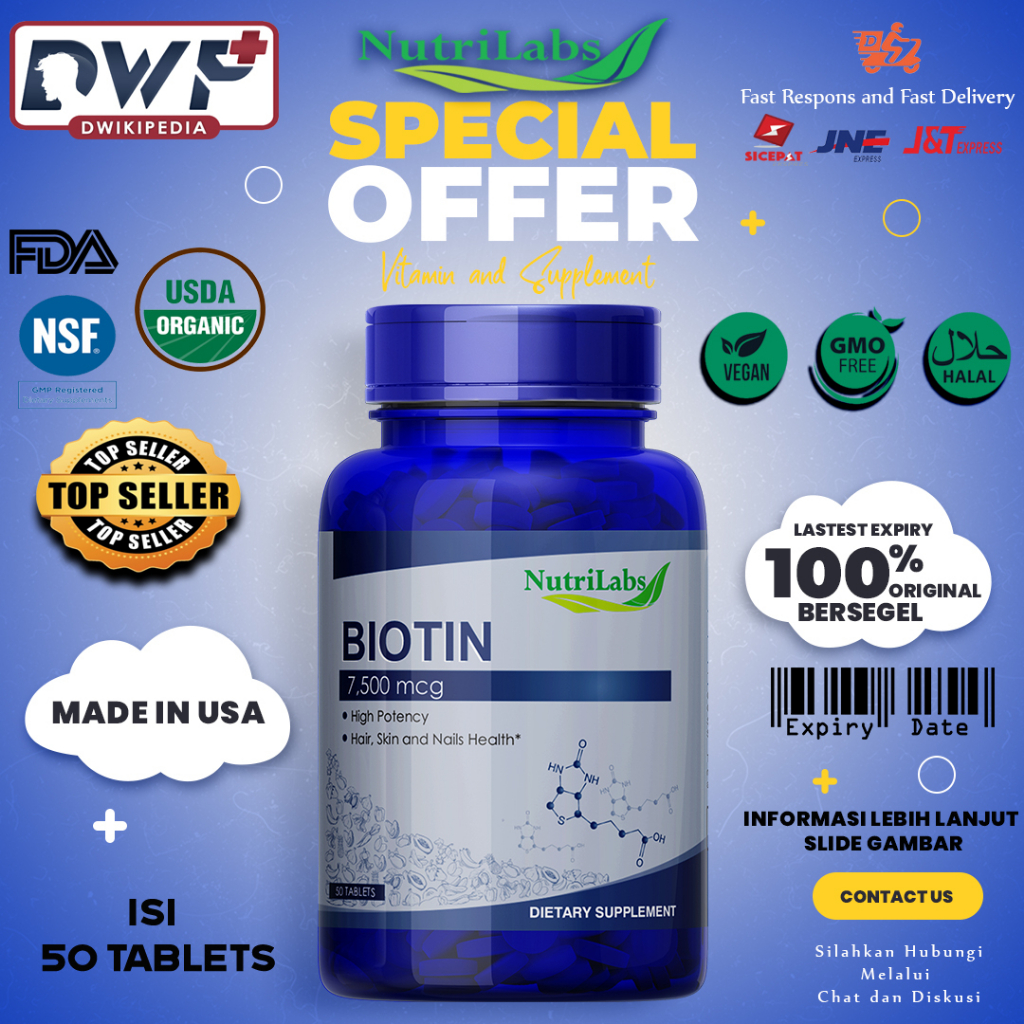 Nutrilabs Biotin 7500 mcg isi 50 Original USA