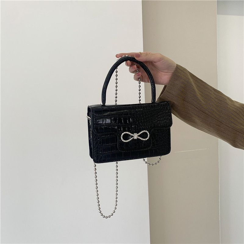 FT74 Tas Wanita Kulit Bahu selempang pesta mutiara hitam 18.5 x 5 x 10 cm