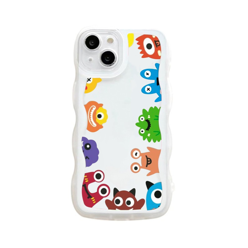 Case  iPhone X XS XR 7 Plus 8 Plus 11 12 Pro 12 Pro Max Casing Wave Cute Monster Estetic Silicon Transparant Premium CT3