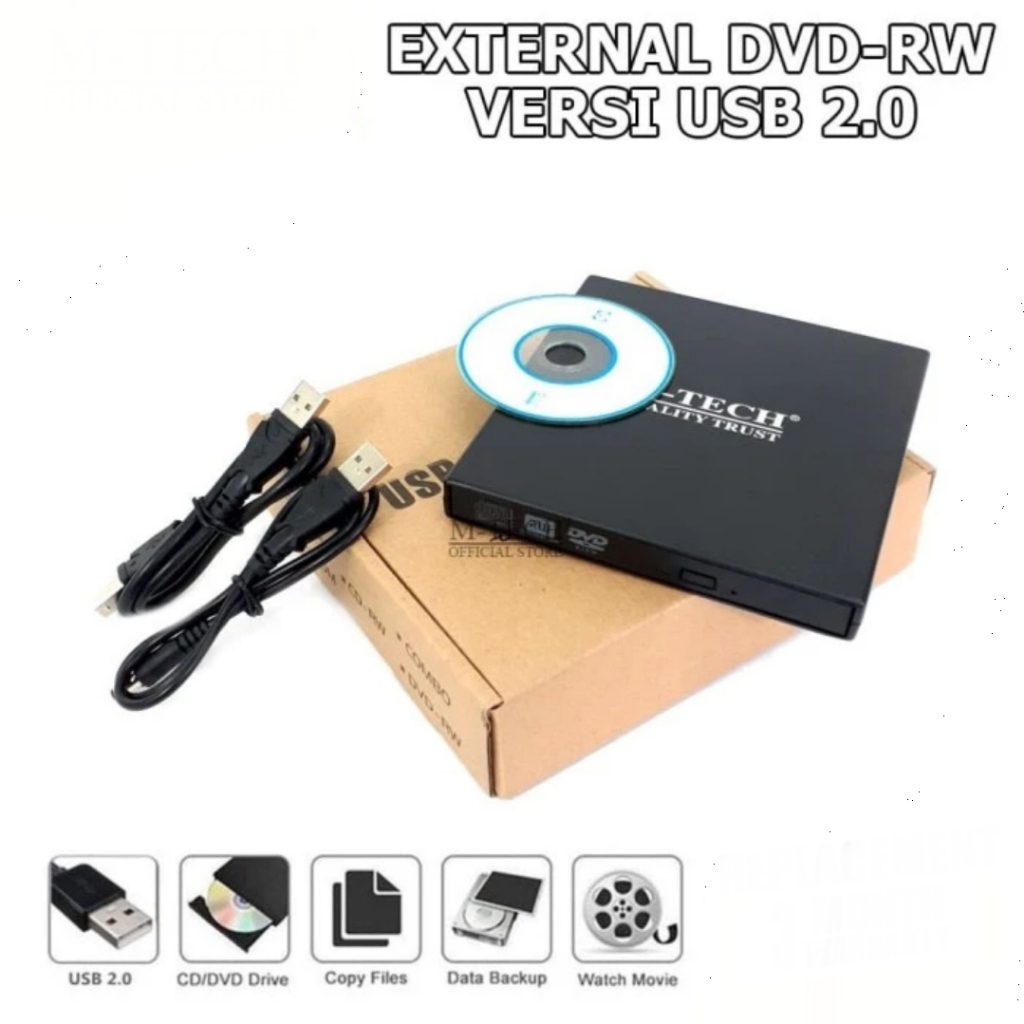 DVD RW Laptop PC DVD External Buat Burning, Instal Driver Play Movie &amp; Game USB 2.0