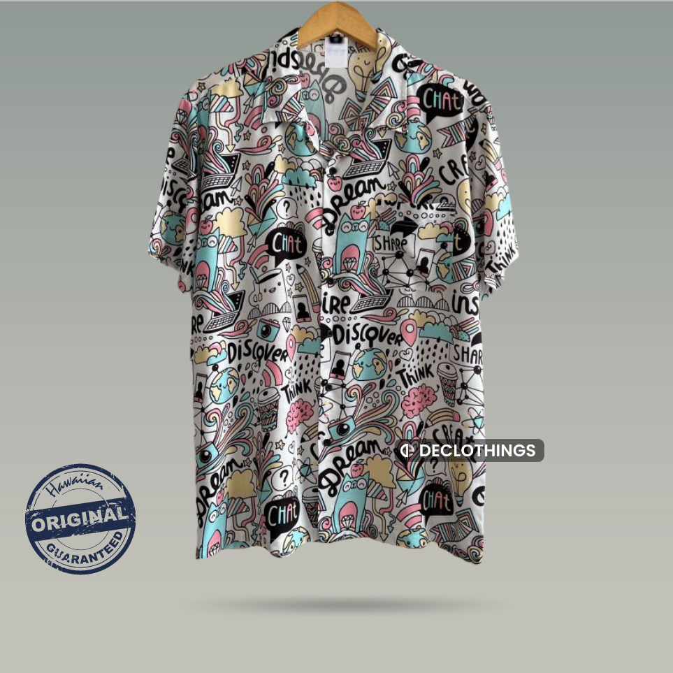 Kemeja Printing Pria Hawaiian Shirt Kemeja Hawai Pria Rayon Full Print Motif Abstrak