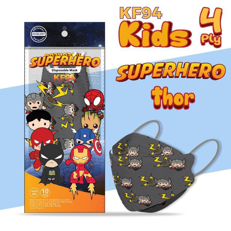 MASKER KF94 ANAK 4 PLY MOTIF KARAKTER SUPER HERO ISI 10 PCS