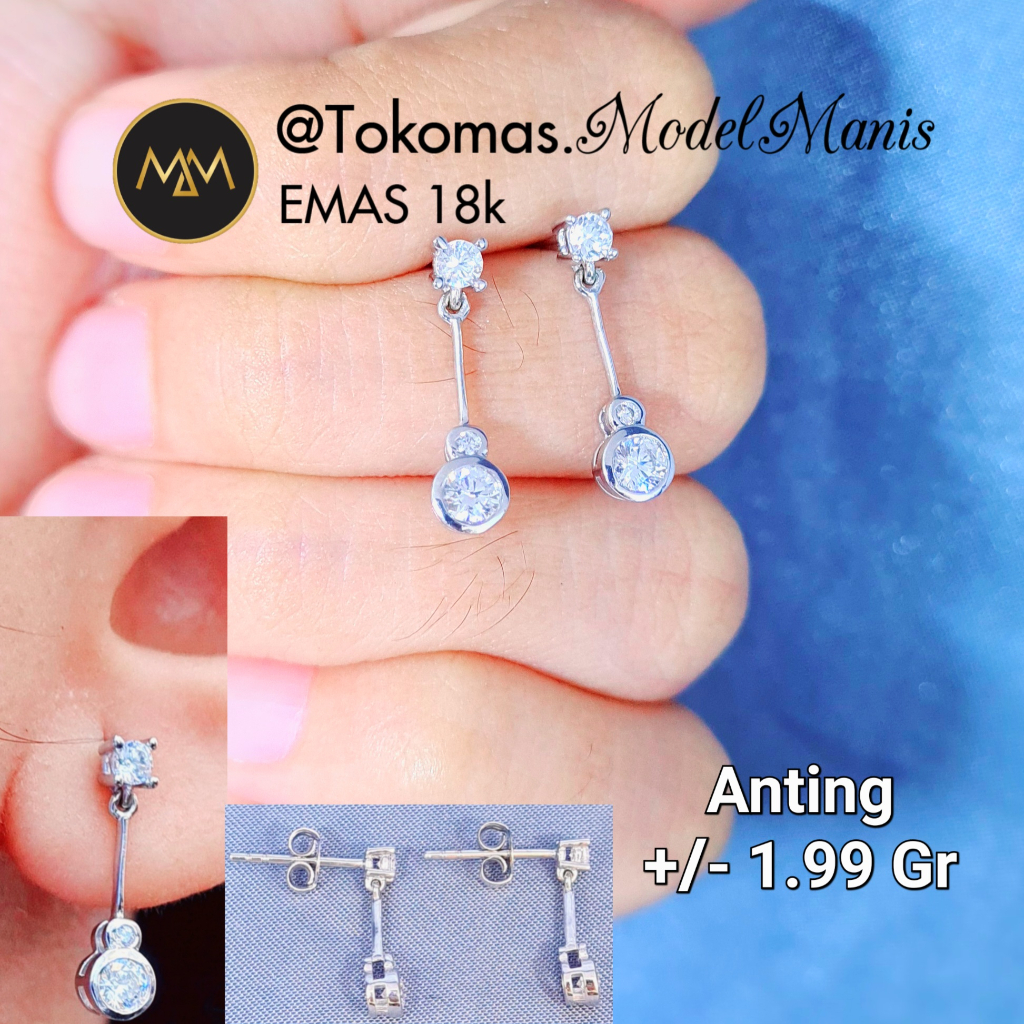 Anting tusuk solitaire gantung emas 755 kadar 18k