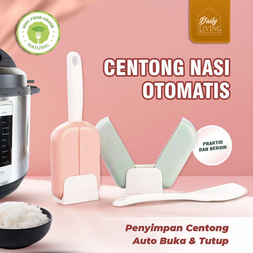 Sendok Nasi Penutup Otomatis Tempat Centong Nasi Otomatis Daily Living Anti Debu