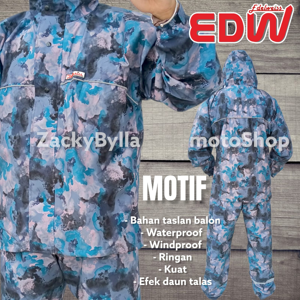 Jas Hujan EDW Edelweiss Motif Original Setelan Jaket dan Celana