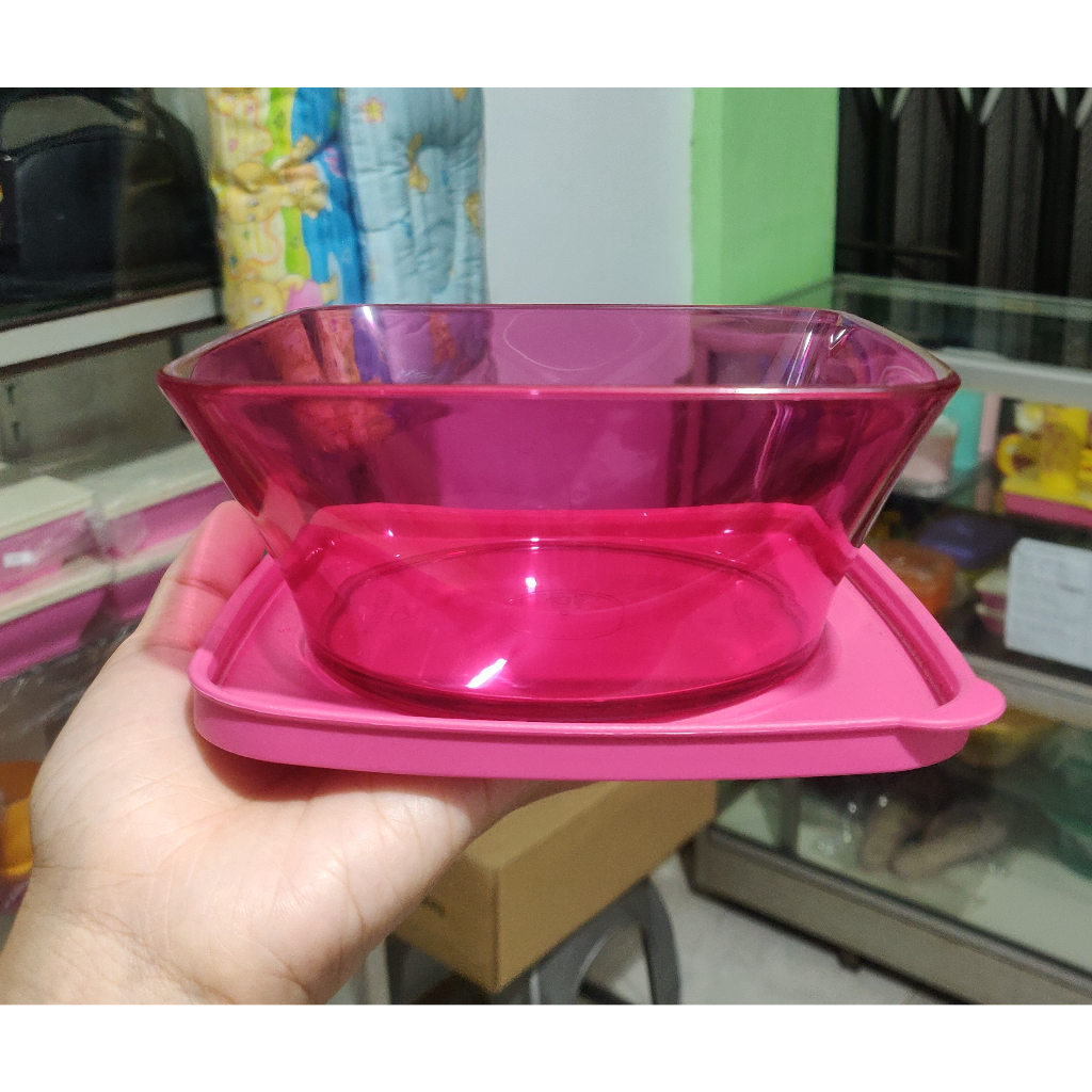 Tupperware Clear Square Bowl Pink