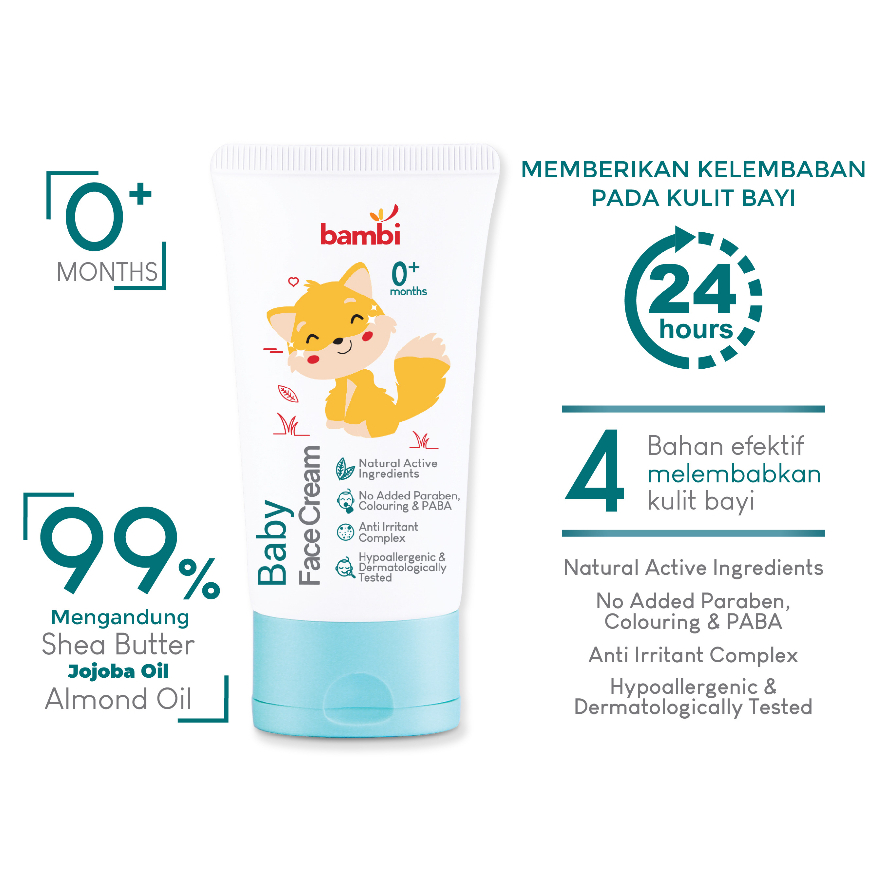 [BPOM] Bambi Baby Face Cream 50ml / Krim Wajah Bayi Kulit Normal - Sensitif / Lotion Pelembab Perawatan Wajah Bayi / MY MOM