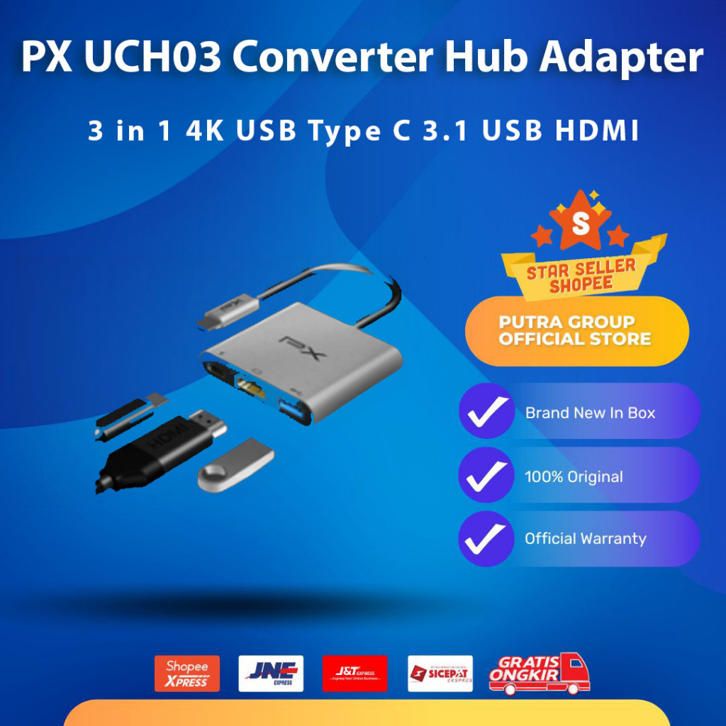 PX UCH03 Converter Hub Adapter 3 in 1 4K USB Type C 3.1 USB HDMI