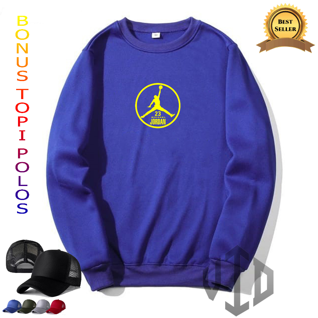BONUS TOPI...Sweater CrewnecK JORDAN BULAT Motif YELLOW+TOPI//Sweatshirt Hoodie Pria/Wanita//Switer 