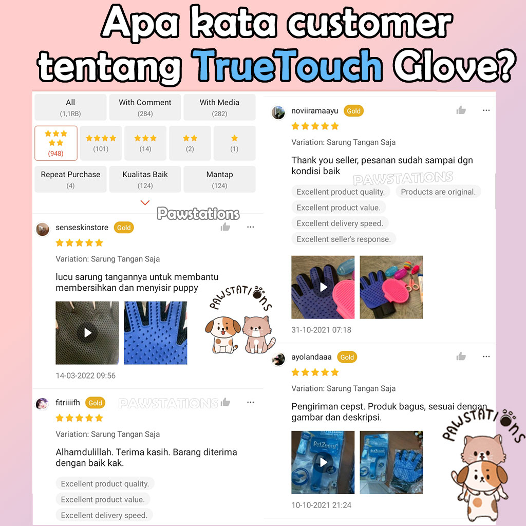 True Touch Glove Sisir Pijat Kucing / Anjing Sarung Pengangkat Bulu Mati