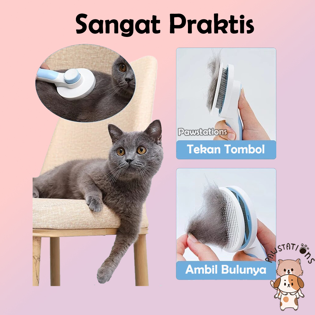 Sisir Kucing / Anjing Otomatis Sisir Grooming Kucing &amp; Anjing Sisir Tombol Ajaib Sisir Anabul Terbaru