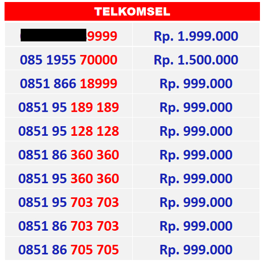 nomor cantik Telkomsel 89