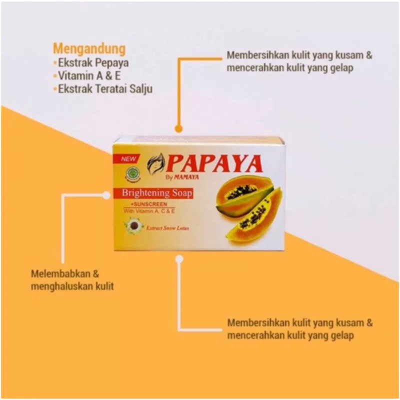 BY MAMAYA - Sabun Papaya Brightening Soap With Vitamin A C E + Extracts Snow Lotus 70 gr dan 135 gram Ekstrak Pepaya Pemutih Pencerah Penghilang Bekas Jerawat Sunscreen Anti UV Cleanser Facial Wash Kulit Wajah Original Viral BPOM