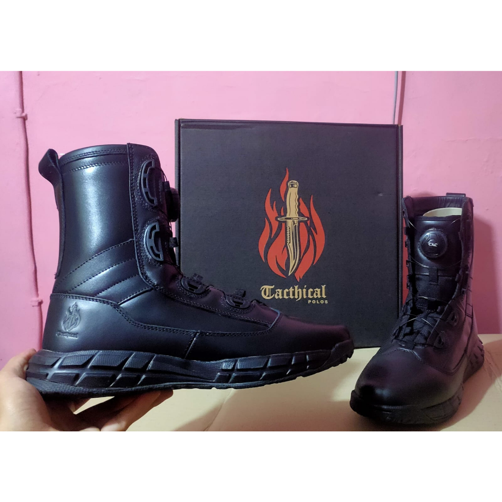 Sepatu pdl tactical full kulit tali putar