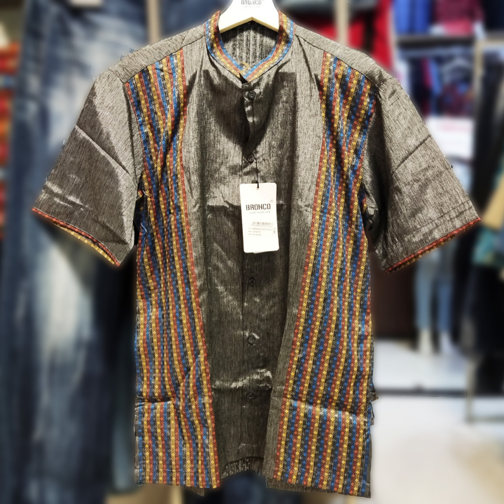 SALE Bronco Men Kemeja Koko Premium Pria Lengan Pendek Silver Grey Abu